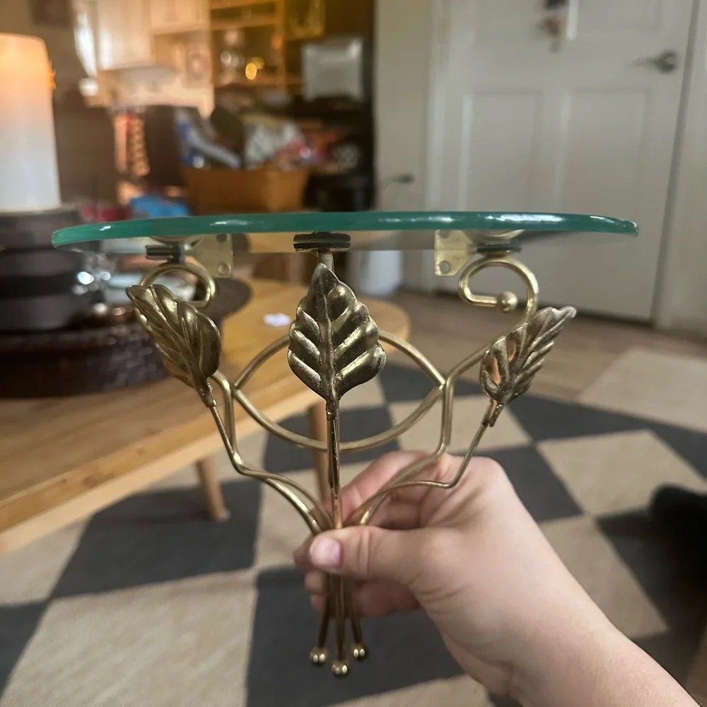 Gold Leaf Accent Wall Shelf with Glass Top